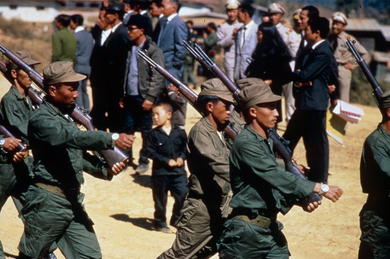Hmong soldiers marching